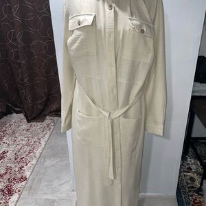 Cream Long Sleeve Belted Dress